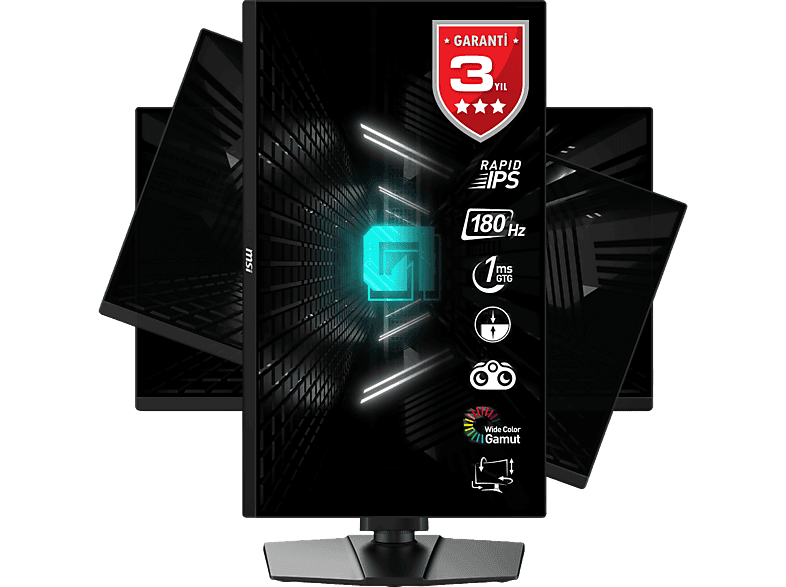 MSI 24.5" G255PF E2 1920 x 1080 (FHD) 16:9 Flat Rapid IPS 180HZ 1MS Adaptive-Sync Pivot Gaming Monitör