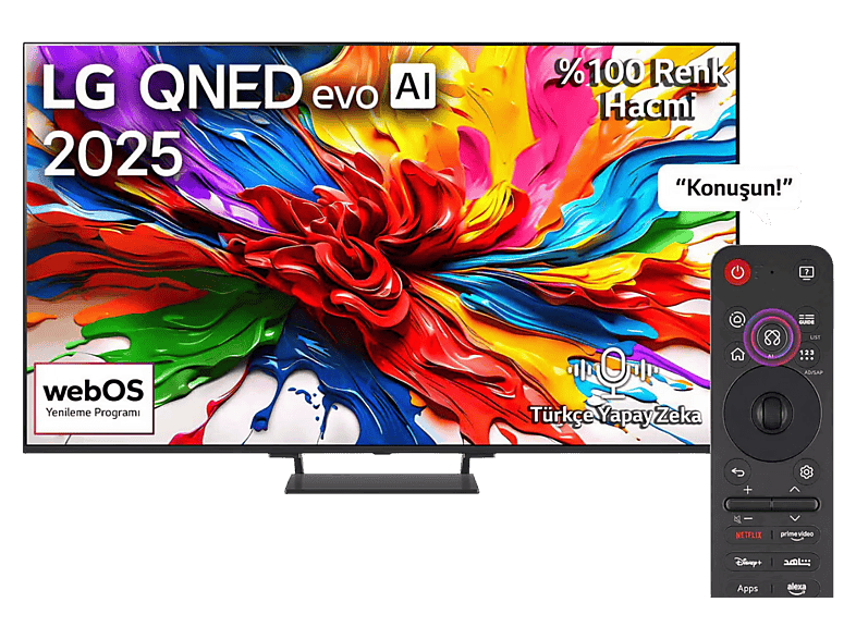 LG 65QNED93A6A 65 inç 165 Ekran Uydu Alıcılı 4K Smart AI Sihirli Kumanda webOS25 evo MiniLED QNED TV