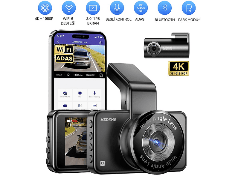 AZDOME M17 Max 4K 2 Kameralı Adas Araç Kamerası