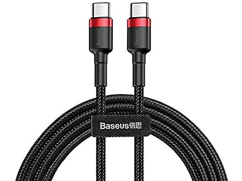 BASEUS Cafule 3A 60 w Type-C To Type-C 1 Metre Şarj Kablosu Kırmızı Siyah