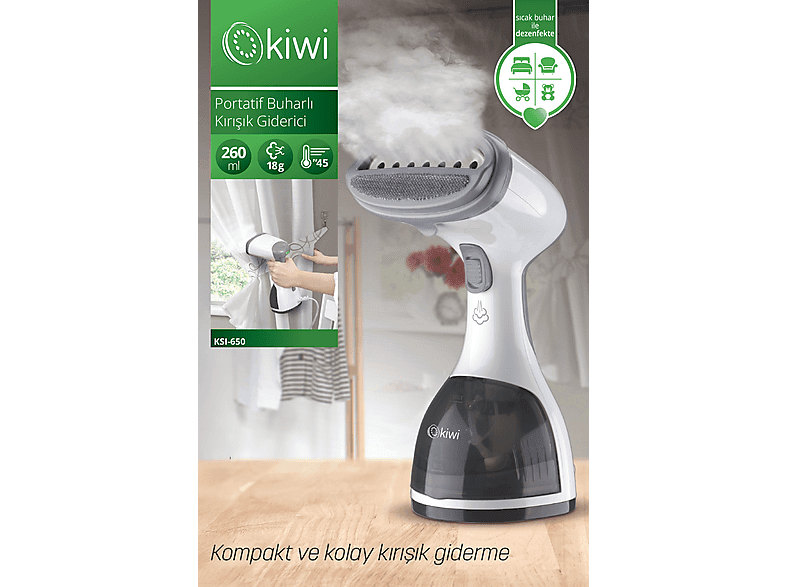KIWI KSI-650 1200 W Portatif Kırışık Giderici Buharlı Dikey Ütü Beyaz