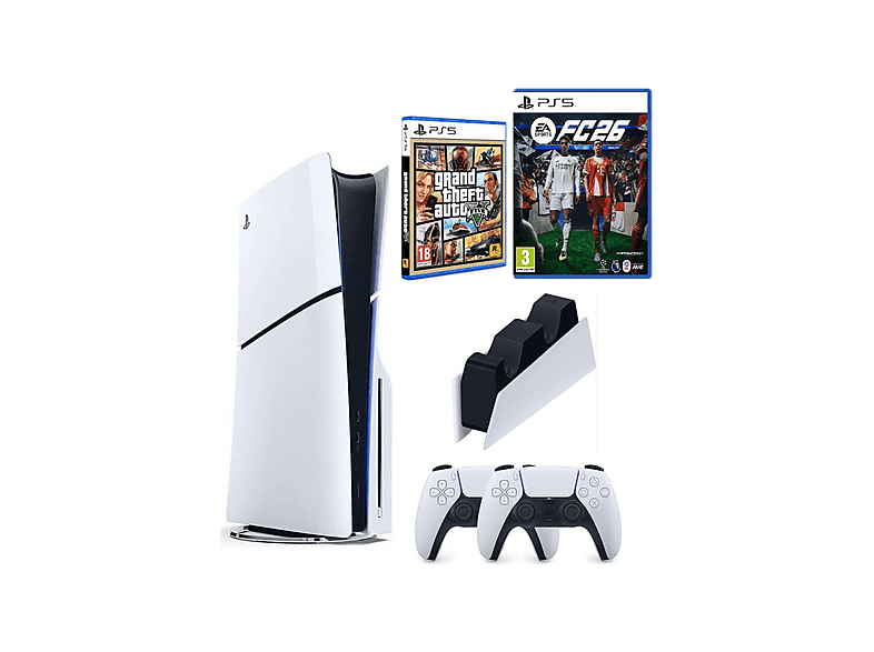 SONY 2.Kol Dualsense +Şarj İstasyonu+PS5 FC26+GTA V+Playstation 5 Slim (İthalatçı Garantili) Oyun Konsolu Beyaz