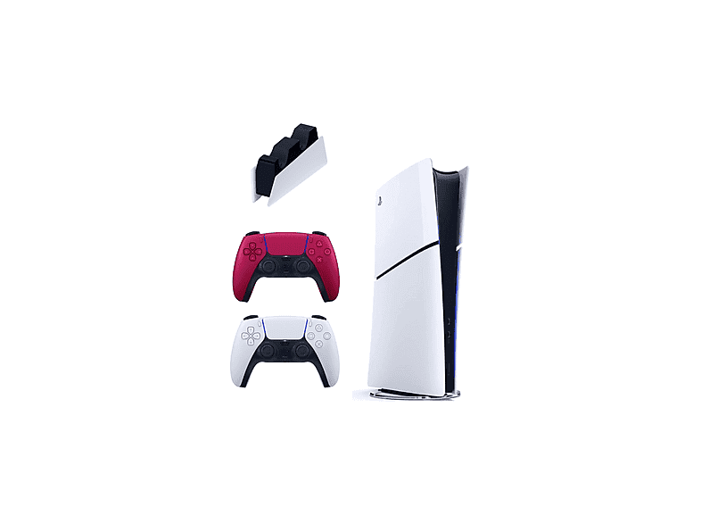 SONY Şarj İstasyonu + 2 Kırmızı Dualsense + Playstation 5 Slim Digital 825 GB (İthalatçı Garantili) Oyun Konsolu Beyaz