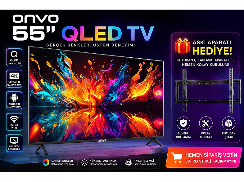 ONVO Smart 55 inç 140 cm QLED 4K TV