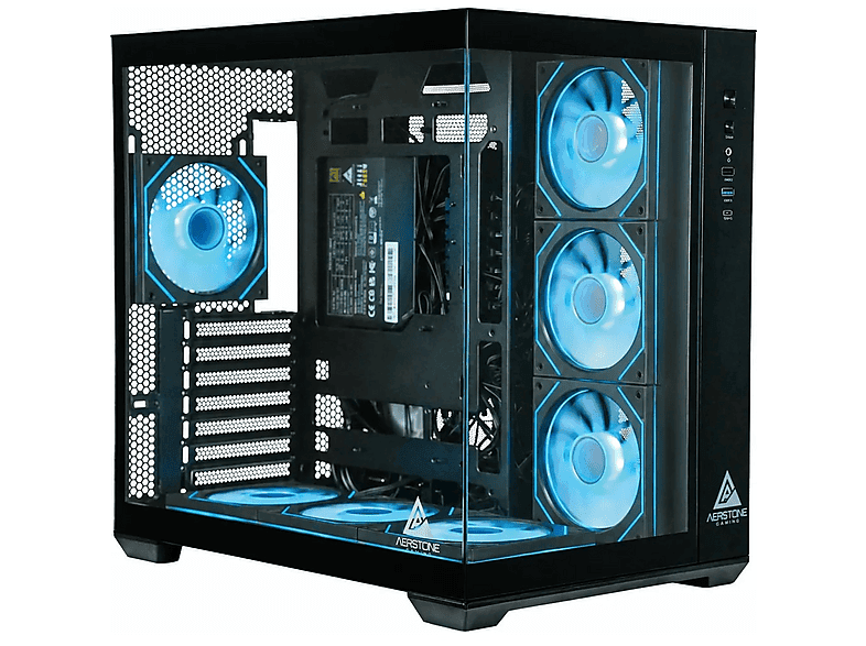 AERSTONE Hyperion 1000 Watt 80+ Gold 7 Fanlı RGB Akvaryum Oyuncu Kasası Oyuncu Kasası