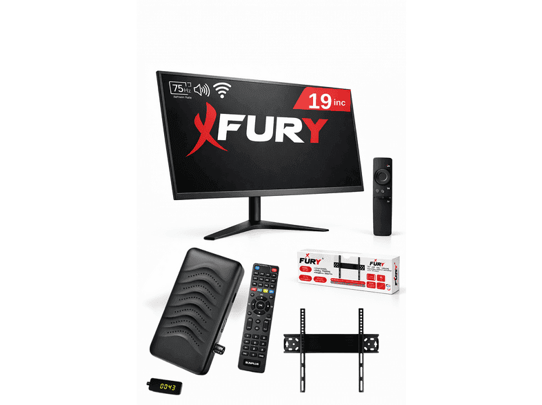 FURY Monitör Çanaklı Çanaksız Wi-Fi'li Uydu Alıcısı + TV Askı Aparatı Hediyeli 19 inç 48 cm Full-HD TV