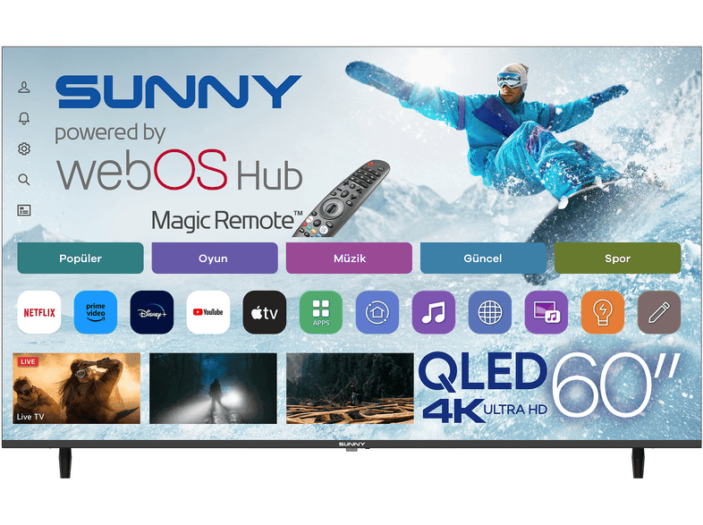 SUNNY SN60QLEDM-W02M webOS Smart Sihirli Kumandalı 60 inç 152 cm 4K UHD QLED TV