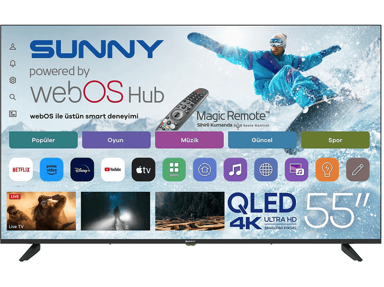 SUNNY SN55QUPRL-W02 Smart webOS 2.0S Sihirli Kumandalı 55 inç 139 cm 4K UHD QLED TV