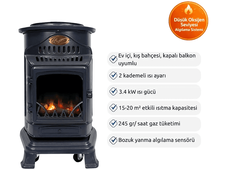 AYGAZ Provence 3,4 kW İç Mekan Isıtıcı Lacivert