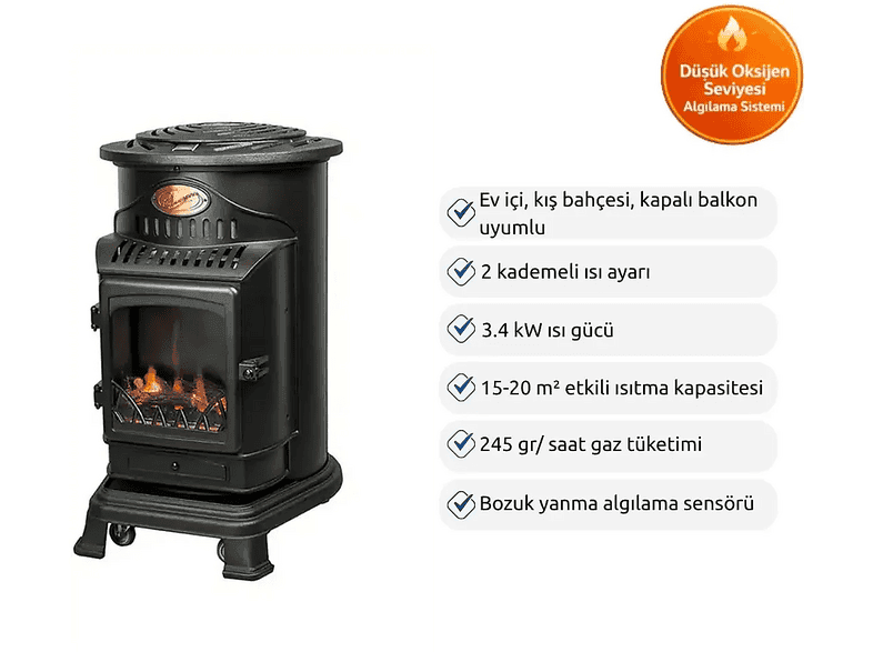 AYGAZ Provence 3,4 kW İç Mekan Isıtıcı Siyah