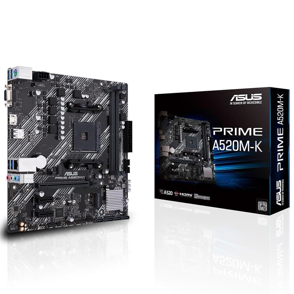 ASUS PRIME A520M-K A520 Soket AM4 AMD Ryzen DDR4 4600MHz (O.C.) M.2 Anakart