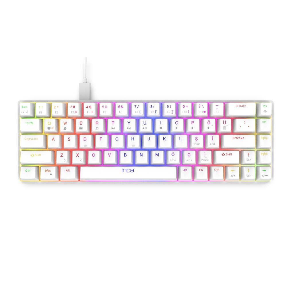 INCA IKG-453 EMPOUSA 68 KEYS RED SWITCH FULL RAINBOW MEKANIK KLAVYE-BEYAZ