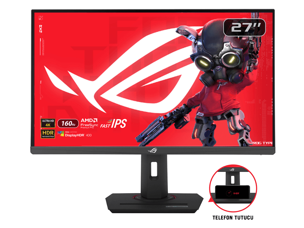 Asus Tuf Gaming XG27UCS 27 Fast IPS FreeSync ve G-Sync Uyumlu HDR 3840x2160 1MS 160HZ DP HDMI USB VESA ELMB Sync PIVOT Monitör