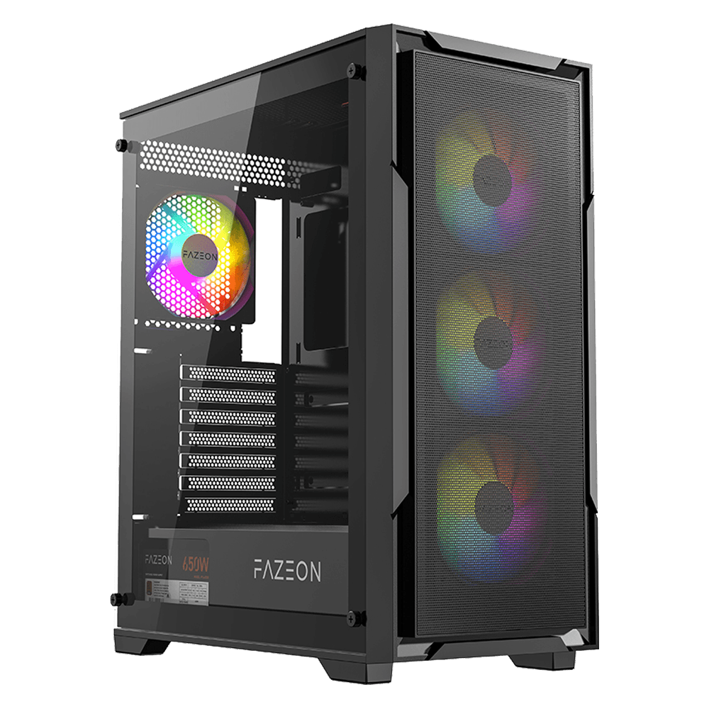 FAZEON F11 PLUS 650W 80+ Bronze Tempered Glass Mesh 4x RGB Fanlı Siyah ATX Bilgisayar Kasası