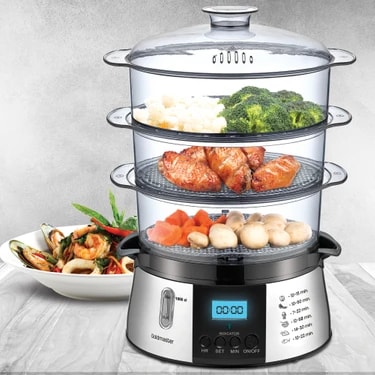 GoldMaster Cookfit Dijital 3 Katlı Paslanmaz Çelik Buharlı Pişirici 10 L – 700-800W Yüksek