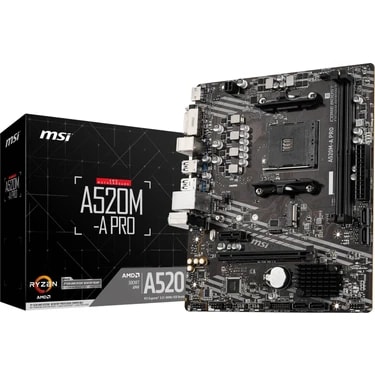MSI A520M-A PRO AMD A520 Soket AM4 DDR4 4600(OC)MHz mATX Gaming