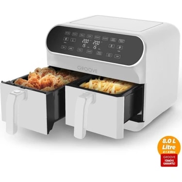 Groove Max Plus Xxl 1800W (4lt+4lt) 8lt Çift Hazneli Smart Airfryer Air Fryer Yağsız Sıcak Hava