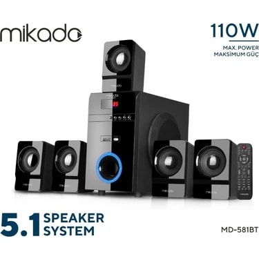 Mikado MD-581BT 5+1 Multimedia Bluetooth Hoparlör Siyah USB SD FM Destekli