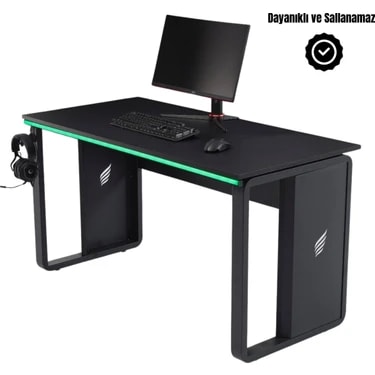 Stepgamer Amiral RS7 Profesyonel Oyuncu Masası – 18mm Siyah Melamin, RGB LED, Kulaklık Aparatlı,