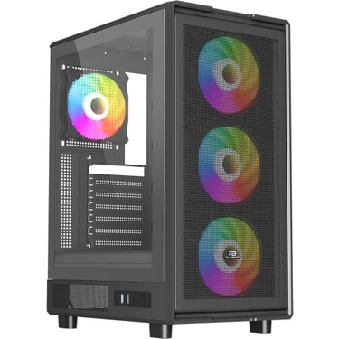 PowerBoost A601B 600W 80+ Temperli Camlı 4*12cm Rainbow Fanlı Mesh Mid-T ATX Gaming Siyah Kasa