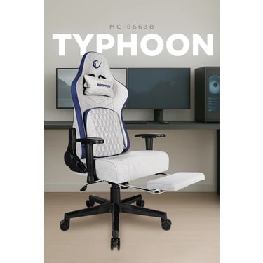 Rampage Typhoon Gri/mavi Lüx Oyuncu Koltuğu 2D Kolçaklı Nefes Alabilen Kumaş ile Konforlu