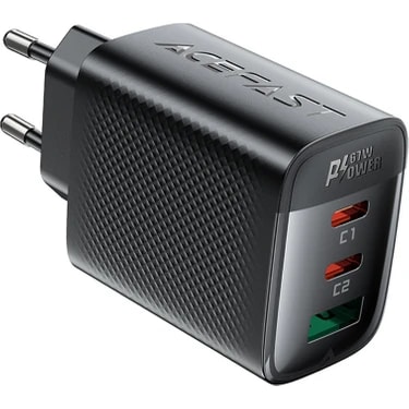 Acefast 67W PD 2X USB-C + USB-A 3 Port Hızlı Şarj Aleti Isı Düşüren GaN Destekli Akım Korumalı Güç