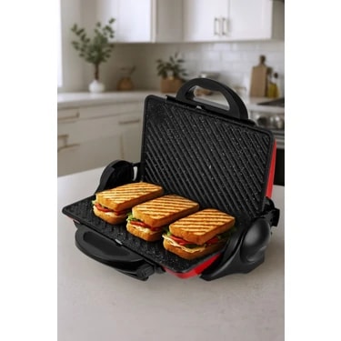 Awox Orion Tost Ve Izgara Makinesi 1800 W Döküm Plaka Kırmızı 180° Açılabilir