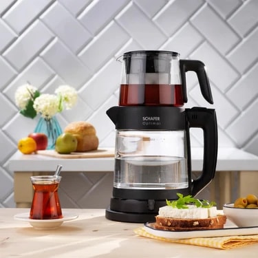 Schafer Optimal Siyah Cam Çay Makinesi 1 Litre Demlik Kapasitesi ve 1.8 Litre Su