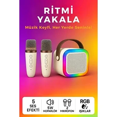 Omaze Mikrofonlu Karaoke Bluetooth Hoparlör Rgb LED Işıklı 5 Efektli Ses
