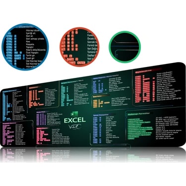 VRC Ticaret Excel Kısayol Mousepad 80X40CM Kaymaz Kauçuk Taban (Excel