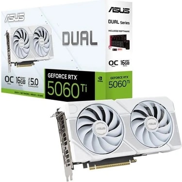 ASUS DUAL-RTX5060TI-O16G-WHITE-NVIDIA-GEFORCE-RTX 5060 TI-16G-16GB GDDR7-128bit--OC-HDMI-3xDP-DLSS4