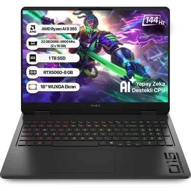 Hp Omen C12CPEA AMD Ryzen AI 9 365 32GB 1tb SSD RTX5060-8GB Freedos 16" Wuxga 144Hz Taşınabilir