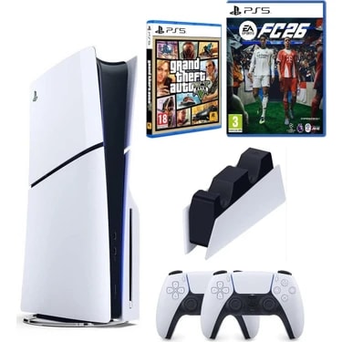 Sony Playstation 5 Slim +2.kol Dualsense +Şarj Istasyonu +Ps5 FC26 + Gta V ( Ithalatçı
