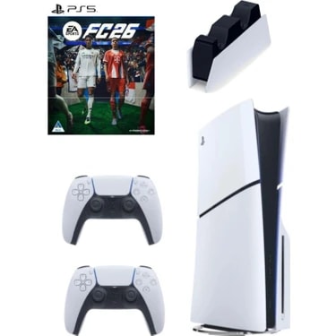 Sony Playstation 5 Cd'li Modeli + 2 Dualsense Kontrolcü + FC26 CD (Türkçe) + Şarj