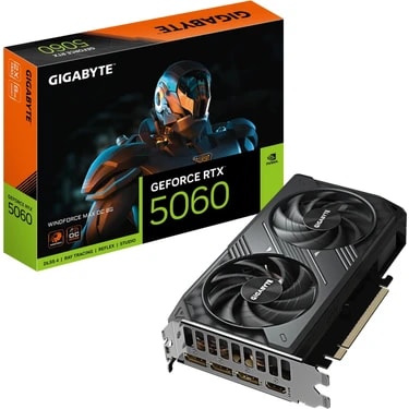 GIGABYTE RTX5060 8GB GDDR7 128BIT Grafik Kartı 1000 MHz Çekirdek Hızı HDMI ve DVI-D