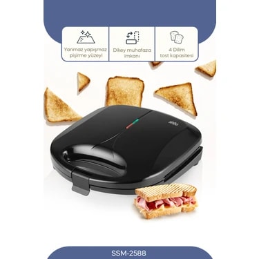Sinbo SSM2588 1000 W Tost Makinesi Döküm Plaka ile Tek Taraflı Pişirme Siyah
