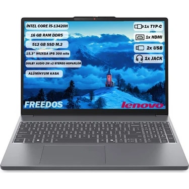 Lenovo IdeaPad Slim 3 Intel Core i5 13420H 16GB 512GB SSD Freedos 15.3" Taşınabilir Bilgisayar