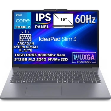 Lenovo Ideapad Slim 3 16IRH10 Intel Core I5-13420H 16GB 512GB SSD 16" WUXGA (1920X1200) IPS Panel
