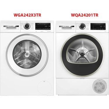 Bosch WGA242X3TR - WQA24201TR 9 kg Çamaşır Kurutma Makinesi 2'li Set Beyaz Renk Fonksiyonel