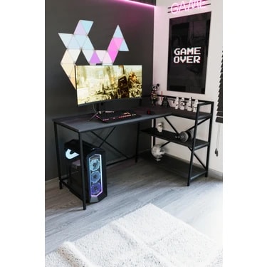 Siyah Oyuncu Masası, Çift Yön Kullanıma Uygun, Bilgisayar Masası, Gamer Masası, Gaming Masa, L