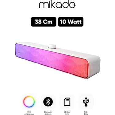 Mikado MD-SBT31 Beyaz 5W*2 1200MAH Bt,rgb,tf Card,type-C ,usb Soundbar