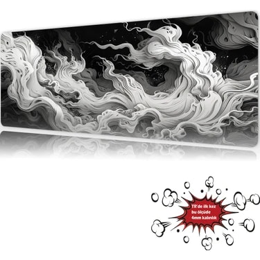 Urzuva Ethereal Smoke 90X40 4mm Kalınlık Premium Gaming Oyuncu Mousepad, Anti Slip Xxl Mouse