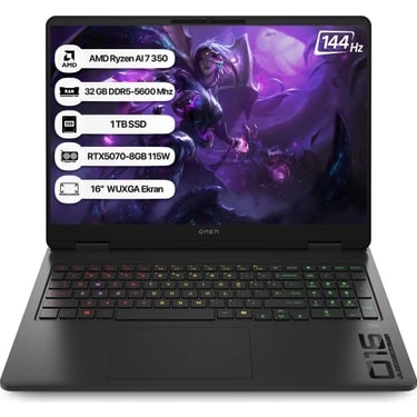 Hp Omen C52R1EA Amd Ryzen Aı 7 350 32GB 1tb SSD RTX5070-8GB Freedos 16" Wuxga 144Hz Taşınabilir