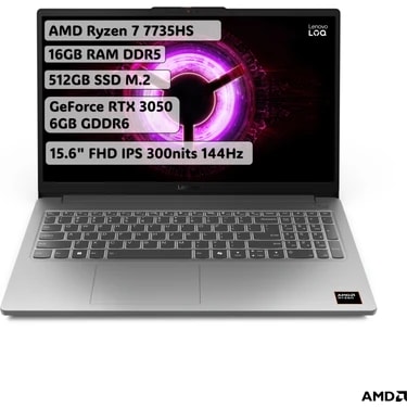 Lenovo LOQ Essential AMD Ryzen 7 7735HS 16GB 512GB SSD RTX3050 Freedos 15.6" FHD 144Hz Taşınabilir