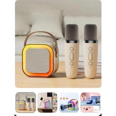 FEDDY Rgb Işıklı Bluetooth Karaoke Hoparlör + 2 Kablosuz Mikrofon Çocuk ve Yetişkin Eğlence