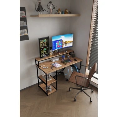 Miyuhome Bilgisayar Masası Oyuncu Masası Çalışma Masası 2 Raflı Metal Çalışma
