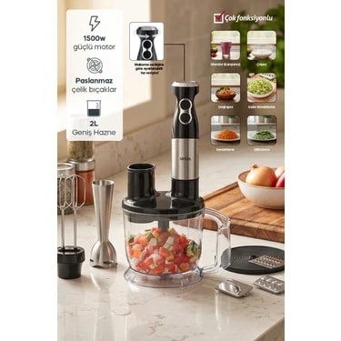 Sinbo SHB-7532 El Blender Seti | 2l Doğrayıcı Hazne | Çırpıcı | Rendeleme & Dilimleme Aparatları |