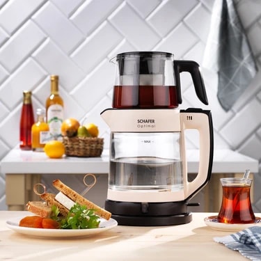 Schafer Optimal Elektrikli Cam Çay Makinesi 1 Litre Demlik ve 1,8 Litre Su Isıtıcı