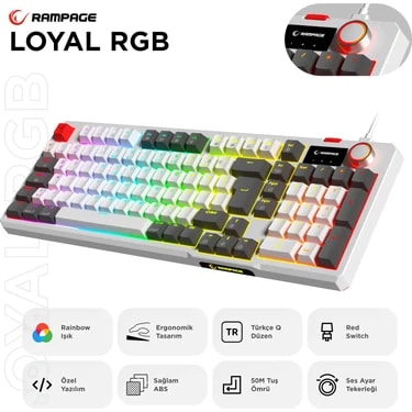 Rampage Loyal Beyaz/gri USB Hot Swap Rgb Red Switch Mekanik Gaming Oyuncu