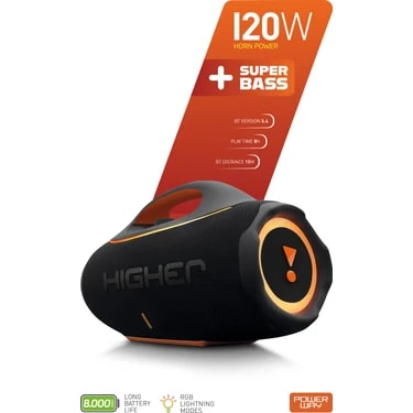 Powerway Higher 120W 4x Güç USB Hafıza Kartı Aux Fm LED Işıklı Bluetooth Hoparlör 8000 Mah Ses